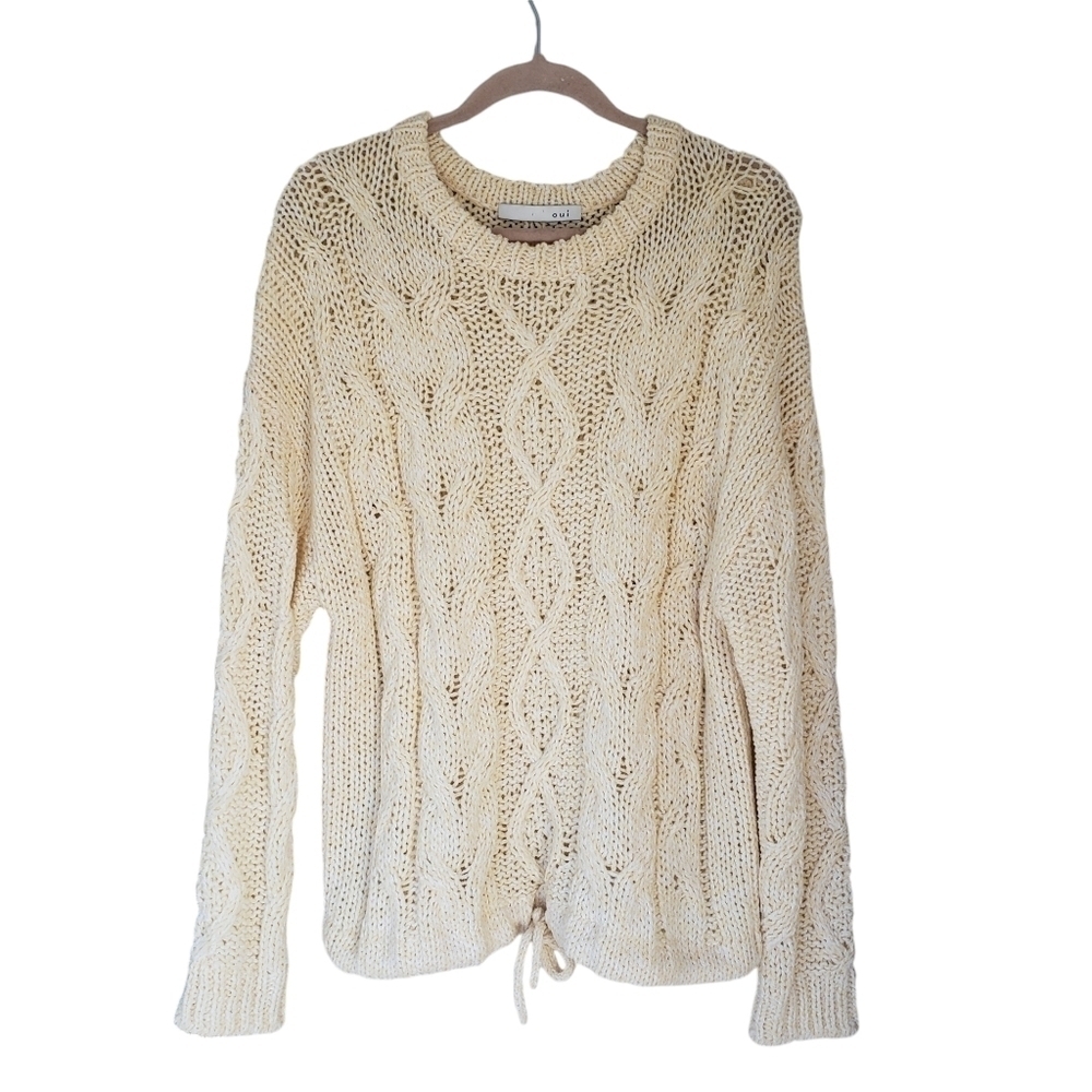 Oui Chunky Cable Knit Sweater Pale Yellow Acrylic Blend